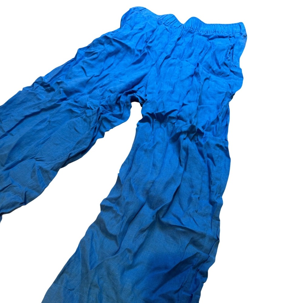 Tahari Essentials 100% Linen Wide Leg Pants Cobalt Blue Elastic Waist Large - Picture 4 of 9